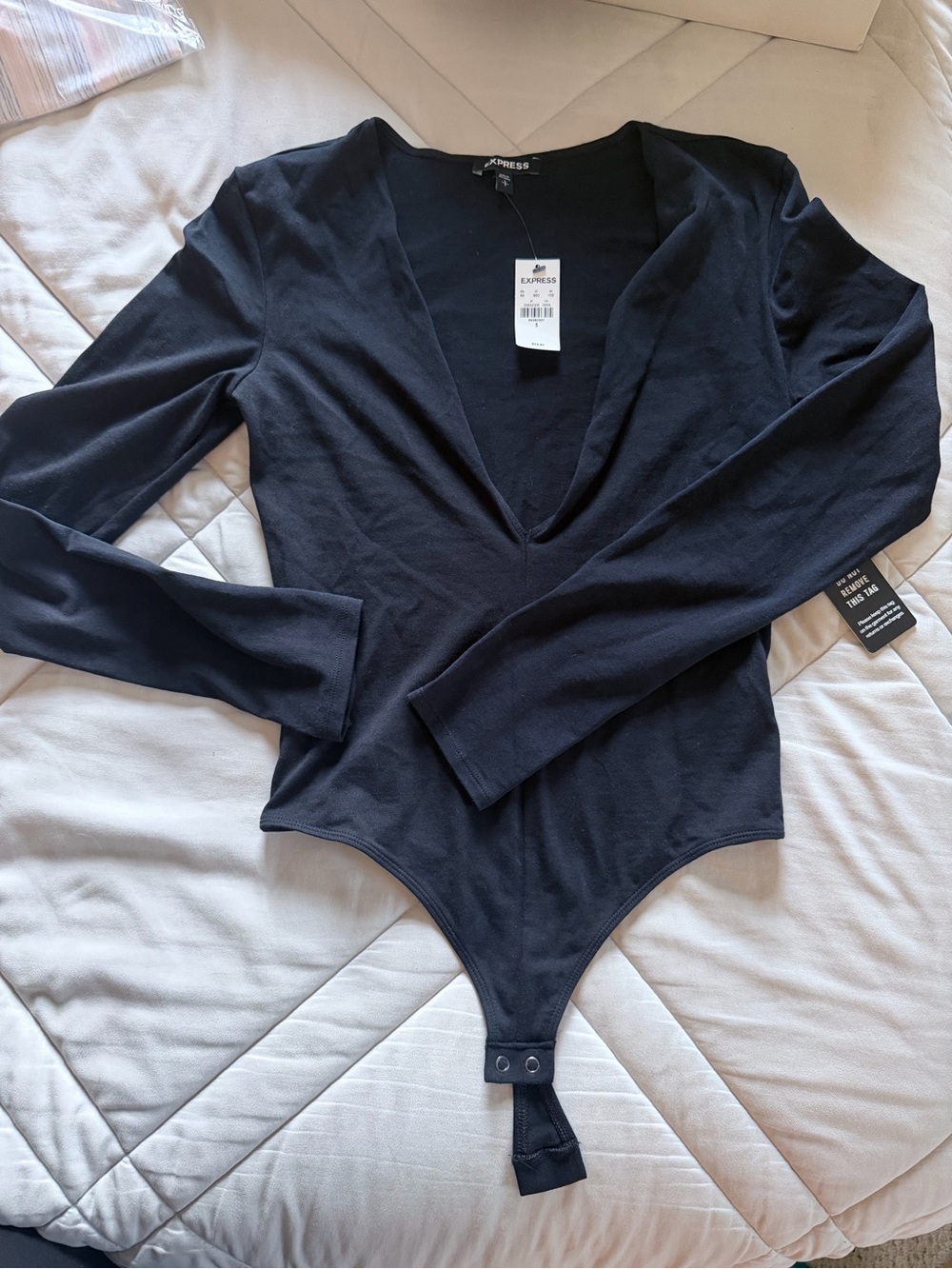 Express Black Deep V Long Sleeve Bodysuit
